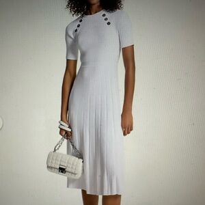 Michael Michael Kors White Knit Fit and Flare Midi Dress